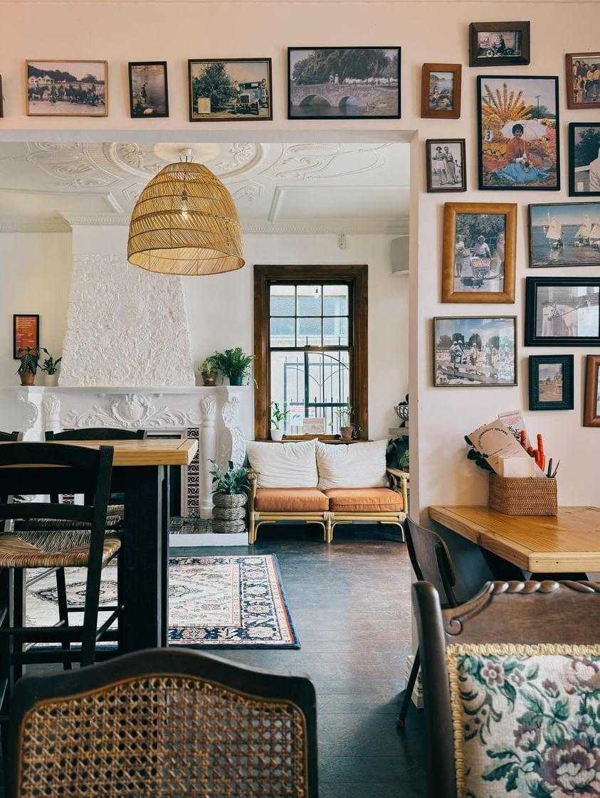 Interior of Community Burgers restaurant with warm, welcoming seating