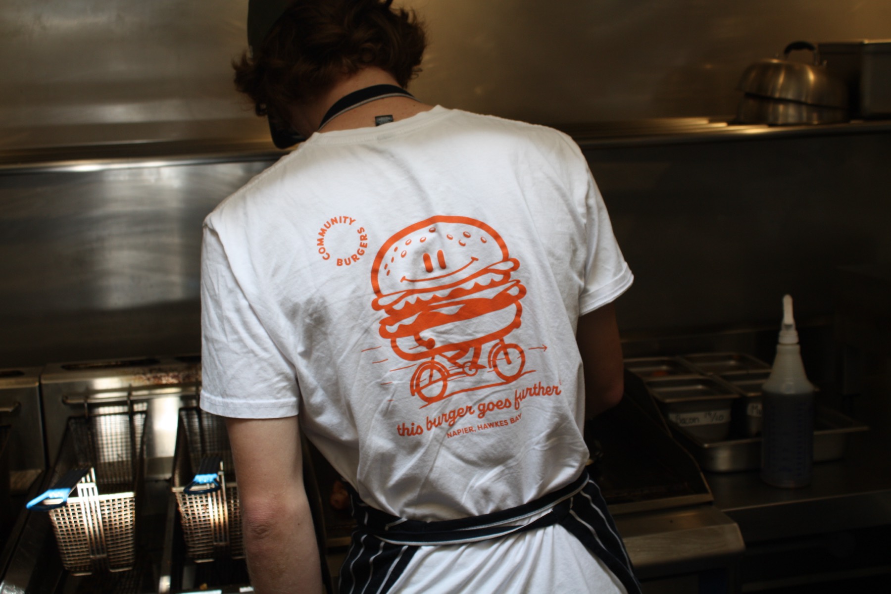 Community Burgers merchandise display